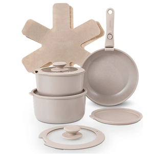 Vente flash - Ensemble de casseroles en céramique antiadhésives 9 pièces avec couvercles en verre et poignées amovibles en silicone - Product Image 1