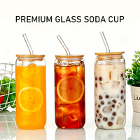Premium 500ml hittebestendige klassieke glazen tumblers met deksels en rietjes voor ijskoffie, cocktails, bier, whisky, frisdrank (6 stuks)