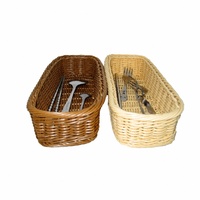 Multifunctionele handgeweven ecologische PP rotan bestekmand voor vork mes, wasbaar, kleine maat voor restaurant catering