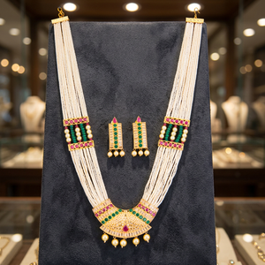 Ensemble collier et boucles d'oreilles Mala à petites perles en alliage pour mariage, fiançailles, anniversaire 18617 Rubygreen - Product Image 3
