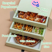 Carton de luxe logo personnalisé scatola boîte à sushi nourriture à emporter cookie chocolat gâteau boîte trois couches doux cadeau boîtes vides