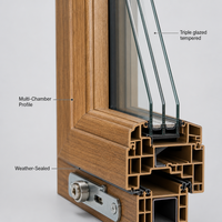 Fenêtre à battant en PVC imitation bois, triple vitrage, verre trempé pour villas résidentielles