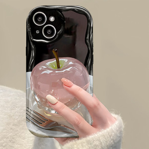 Funda Protectora para Teléfono Móvil con Diseño de Manzana de Cristal INS para <span class=keywords><strong>iPhone</strong></span> 16 15 17 <span class=keywords><strong>Pro</strong></span> Max <span class=keywords><strong>14</strong></span> 13 12, Carcasa con Patrón Crema - Product Image 6