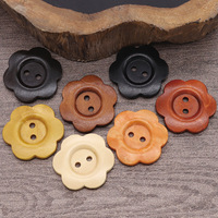 Kancing Kayu Alami Berpola Bunga Klasik Bentuk Bunga Warna Natural 2 Lubang untuk Kemeja Anak, Kardigan, Sweater, Mantel Vintage