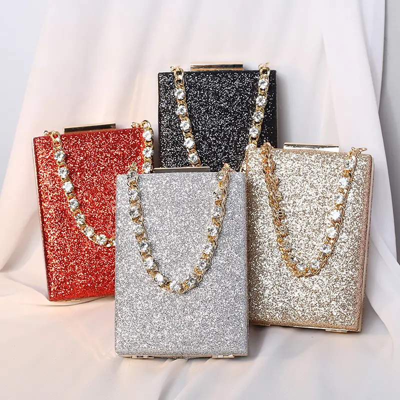 Fashion Luxury Sequined Purses And Wedding Handbags Metal Crystal Handle Beauty Women Clutch Bag Evening Bags 2024
