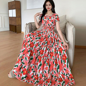 Cotone e Rayon Chiffon floreale monospalla stile <span class=keywords><strong>etnico</strong></span> estivo elastico in vita abito <span class=keywords><strong>lungo</strong></span> bohémien africano Casual - Product Image 3