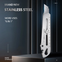 Couteau utilitaire multifonctionnel 6-en-1 en acier inoxydable à haute teneur en carbone, qualité industrielle, entièrement en acier renforcé, coupe-papier OEM