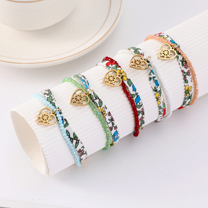 Bracelet personnalisé en <span class=keywords><strong>cordon</strong></span> <span class=keywords><strong>Liberty</strong></span> avec perles, double couche, charme cœur, bracelets d'amitié - Product Image 1