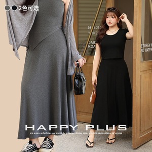 Falda Larga Acampanada de Modal Negra de Cintura Alta Happy Plus para Mujer, Vestido Elástico de Talla Grande para Carrera Profesional con Cuello Redondo Sz8918 - Product Image 3