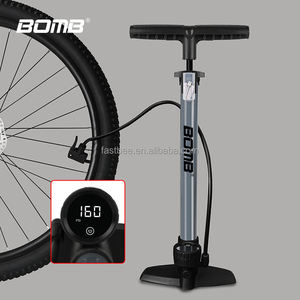 बम पोर्टेबल साइकिल एयर टायर पंप स्किलर वाल्व साइकिल हैंड पंप एक्सेसरी के साथ दबाव गेज प्लास्टिक और स्टील - Product Image 4