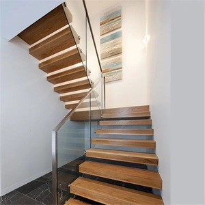 <span class=keywords><strong>Escalier</strong></span> droit moderne en acier inoxydable et <span class=keywords><strong>bois</strong></span> pour espaces restreints, idéal pour les hôtels et les escaliers extérieurs avec garde-corps en verre - Product Image 1