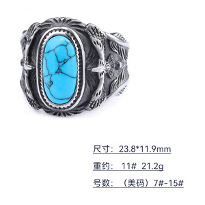 Bague d'aigle pour homme de style vintage antique |   Acier inoxydable avec incrustation de turquoise |   Styles masculins audacieux et rustiques - Product Image 6