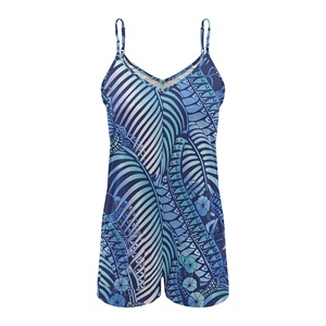 Promozione Dropship: Tute Estive Blu per Donne, Jumpsuit Corto <span class=keywords><strong>Oversize</strong></span> con Stampa a Foglie, Salopette con Spalline Sottili e Tasche - Product Image 2