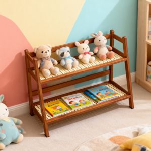 ชั้นวางของอเนกประสงค์สองชั้นทำจากไม้ไผ่ธรรมชาติ ชั้นวางแบบมีรูระบายอากาศ แข็งแรง ทนทาน รูปทรงตัวเอ เหมาะสำหรับเก็บเครื่องเทศ ห้องน้ำ ห้องนั่งเล่น - Product Image 2