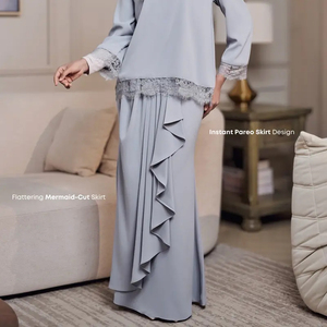 Kurung con Gonna Pareo Istantanea, Elegante e Modesto Abito <span class=keywords><strong>Islamico</strong></span> da Donna, Set Abaya in Pizzo per EID, <span class=keywords><strong>Abbigliamento</strong></span> Tradizionale Musulmano - Product Image 6