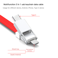 Vente en gros de porte-clés à aimant fort 3 en 1 Câble de chargeur USB pour appareils mobiles Android Micro USB, IOS,Type C
