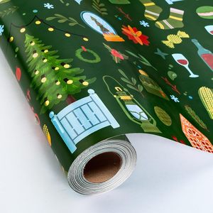 Green Christmas Wrapping Paper 17 In X 32.8 Ft Eco-Friendly Gift Craft Paper For Holiday Xmas Occasions - Product Image 1