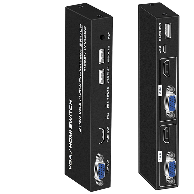 FJ-VHK202 FJGEAR 2 PORT VGA+HDMI KVM Dual Screen Switch 4k Ultra-high Resolution 3840*2160/30Hz USB2.0 Switch