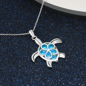 Original Design Opal Link Chain S925 Sterling Silver Rhodium Plated Trendy Cute Turtle Pendant Necklace Women's Engagement Daily - Product Image 5