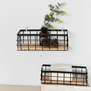 Farmhouse Decor Metal Wire Storage Baskets Wood Base Containers Organizing Basket