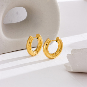 Hoop Earrings Gold Stainless Steel Geometric Design Minimalist Style Fashion Jewelry - Product Image 4