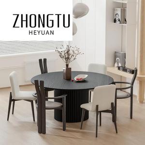 Juego de mesa de comedor con pedestal de roble macizo moderno, sillas de comedor de madera para cocina de 6-8 plazas, muebles para el hogar, restaurante, comedor - Product Image 4