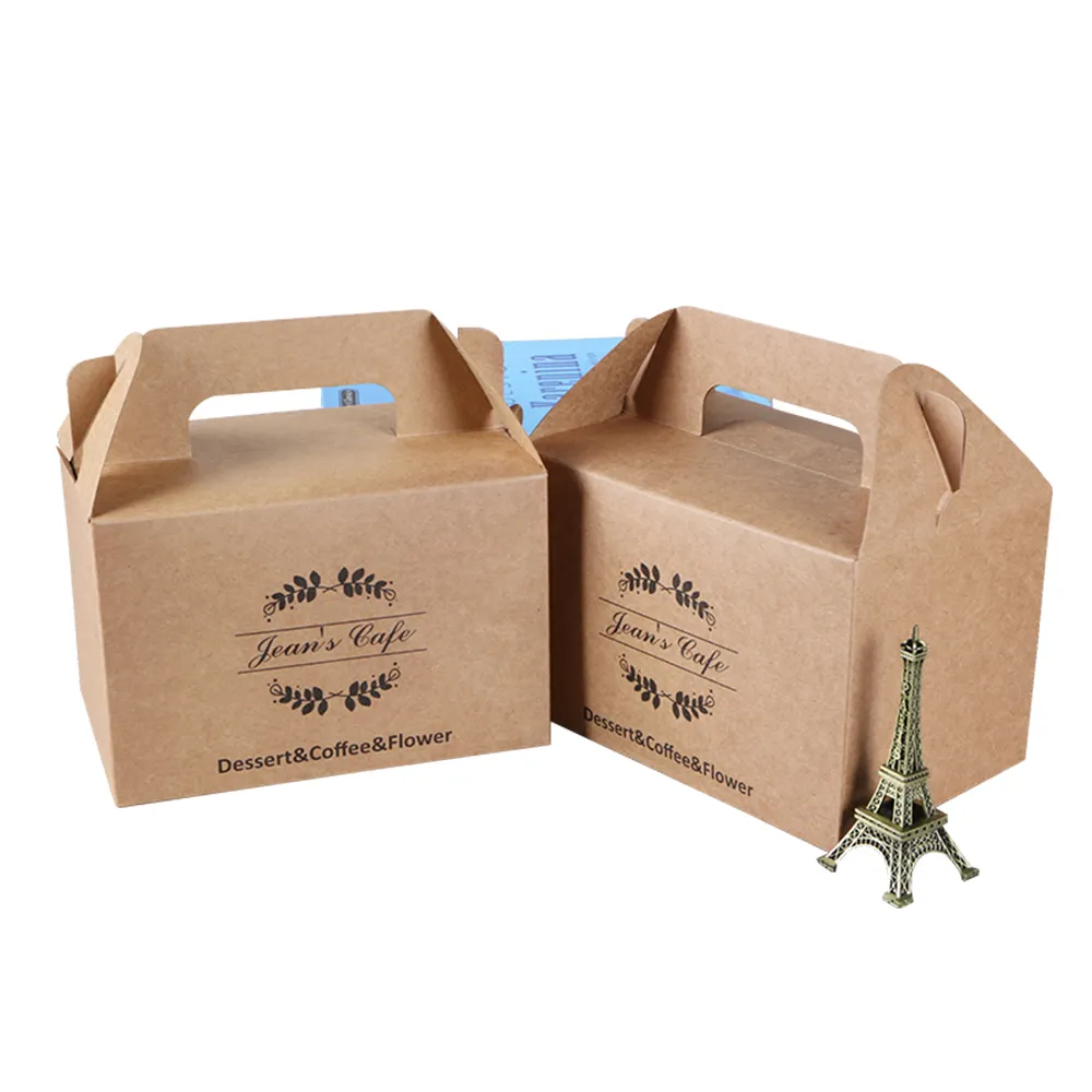 Wholesale Custom Strong Logo Printed Kraft Paper Food Packaging Cake Box Paper Carton With Handle