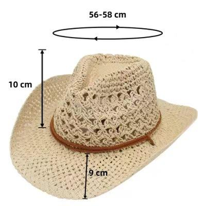Sombrero de Paja Panamá con Cordón para Playa y Verano, Diseño Clásico Hueco, Sombrero Vaquero Occidental de Paja - Product Image 6