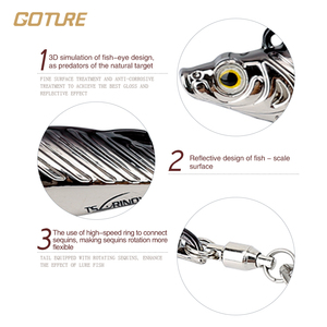 Leurre de pêche GOTURE <span class=keywords><strong>Fairy</strong></span> Fish avec œil 3D simulé, surface réfléchissante effet écailles de poisson et queue à paillettes rotatives 10g 15g 20g - Product Image 3