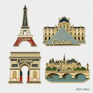 Pins en émail français personnalisés par le fabricant, badges métalliques Tour Eiffel, <span class=keywords><strong>Louvre</strong></span>, Seine, Arc de Triomphe, pins de revers souvenirs en métal - Product Image 1
