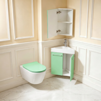 Ensemble de meuble-lavabo mural d'angle en MDF pour salle de bain avec lavabo en céramique et armoire à miroir verte