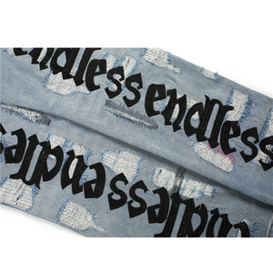 LILUO-<span class=keywords><strong>pantalones</strong></span> <span class=keywords><strong>vaqueros</strong></span> sin fin para <span class=keywords><strong>hombre</strong></span> y mujer, Jeans de alta calidad estilo Hip Hop, bordados, con agujeros, ropa de calle - Product Image 5