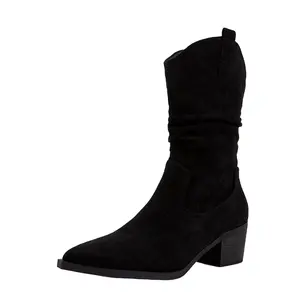 Damen stiefel Herbst-Winter Western Cowboy PU Baumwoll stoff Damenschuhe Winter Echtes Leder und Pelz Reiß verschluss Knöchel