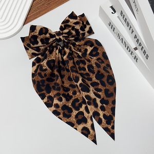 Vintage Leopard Print Big <b>Bow</b> Hair <b>Clip</b> Long Floating Ribbon Spring Barrette Women Temperament Versatile Daily Hair Accessory - Product Image 5