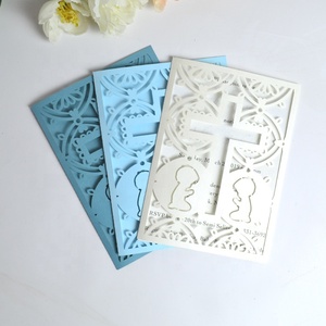 <span class=keywords><strong>Carte</strong></span> d'invitation de baptême croix bébé garçon, carpette découpe laser pour la sainte communion, 1 pièce - Product Image 5
