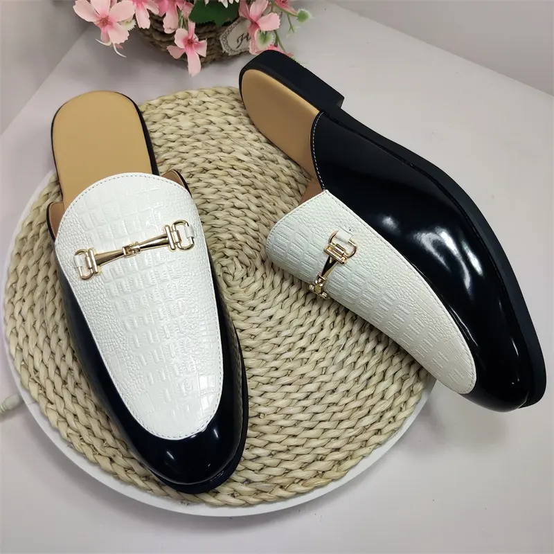 Summer Casual Half Slippers White Color Easy Slip On Lightweight Backless Dress Shoes