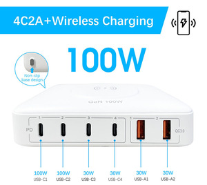 Özelleştirilmiş 100W 4 tip-c 2 USB-A kablosuz 7 in 1 şarj masaüstü Tablet telefon evrensel pil şarj cihazı güç kaynağı adaptörü - Product Image 4
