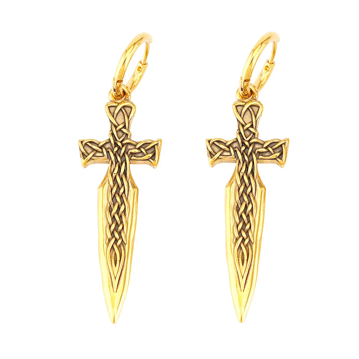 Vintage Gold Cross Drop Earrings Unisex Stainless Steel Sword Earrings High Quality Jewelry Wholesale