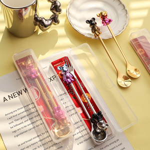 ชุดช้อน/ส้อมสแตนเลส 304 ลายการ์ตูนสีสันสดใส ลายหมี ชุดอาหารพกพาสำหรับเด็ก - Product Image 4