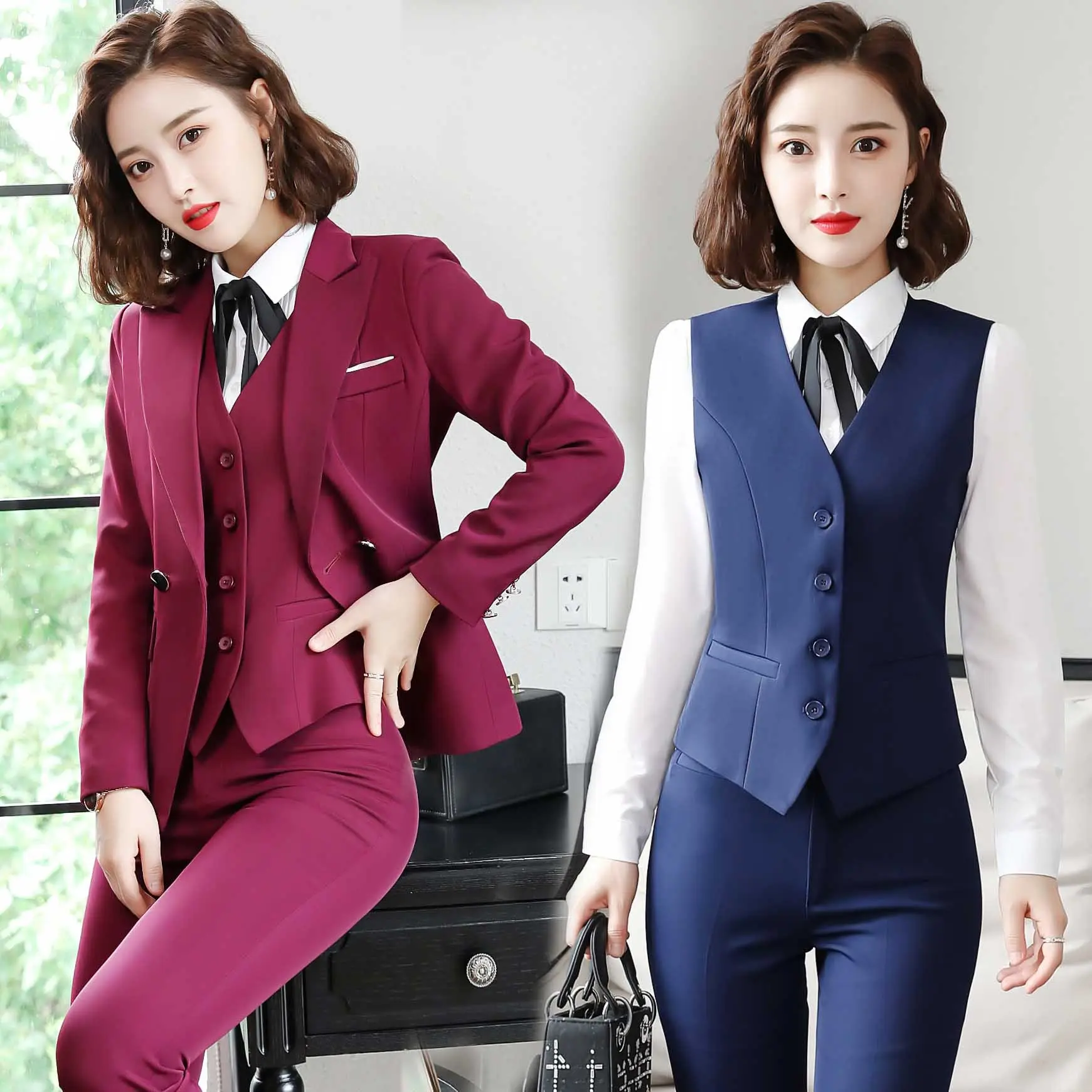 YiXin 8XL Women Suits Office Formal Plus Size Plain Color Business Suits For Women Two Pieces Ladies Suits Office Wear