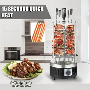 Vertical Rotisserie Oven Countertop Shawarma Machine with 5 Skewers Kebab Electric Cooker Rotating Stainless Steel Oven