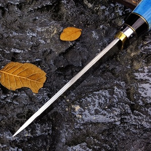 Cuchillo de Caza y Rescate de Acero de Damasco para Exteriores con Funda de Cuero Vacuno, Mango de Hueso de Cuerno de Ciervo, Hoja Fija DIY OEM de 9.6cm, 60HRC - Product Image 3