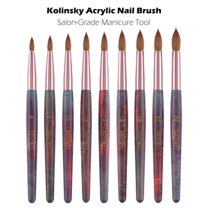 Kit de pinceaux à ongles en acrylique Kolinsky de qualité supérieure, 9 tailles, manche en bois marbré, virole en or rose pour extension d'ongles - Product Image 2