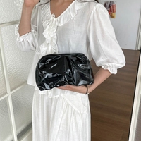 Pochette de maquillage plissée en PU effet miroir souple, sac de rangement portable en forme de nuage, pochette cosmétique, sac de rangement en gros