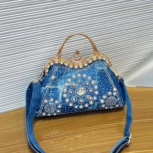 กระเป๋าถือผ้ายีนส์แฟชั่นสำหรับผู้หญิงกระเป๋าสะพายไหล่สายเดี่ยวมีเข็มกลัดเพชรรูปนกฮูกและเป็นประกายสำหรับการใช้งานทุกวัน - Product Image 5