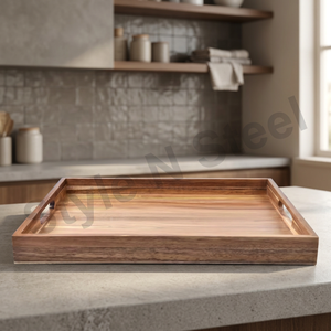 Plateau de service en bois de hêtre massif carré créatif de luxe plateau de service en bois pour la décoration intérieure plats de fruits et assiettes collations - Product Image 4