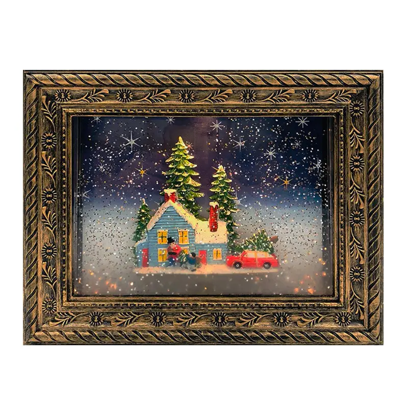 Christmas Crafts Wall Hanging Resin Plastic Frame Water Music Lamp Light Up Picture Frame Glass