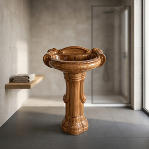 Modern Round Ceramic Wash Basin With <b>Full</b> Pedestal Faucet Compatible Water Resistant Bathroom Sink - Product Image 4