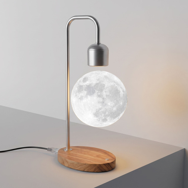 Magnetic Levitation Moon Lamp-Rechargeable Touch Control Desk Lamp Modern Minimalist Design Ambient Light for Bedroom Home Decor