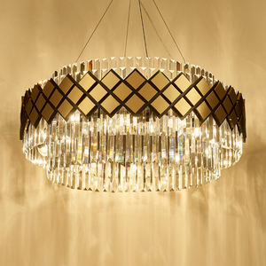 Lustre suspendu en cristal, design Art déco, disponible en gris argent et en jaune or, luminaire décoratif d'intérieur, idéal pour un salon, une cuisine ou une entrée - Product Image 4